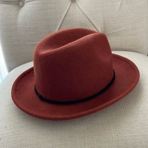 Burnt orange hat  with black braided rope trim